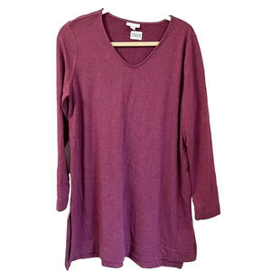 Pure Jill Womens Maroon Plain Hi Low Hem Flowy Dress Sz Large Long Sleeve V Neck